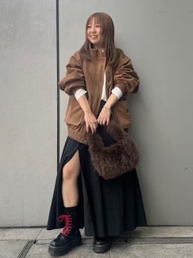 「Ungrid（アングリッド）のアイテム（ブルゾン）」を使った、山﨑絢音さん（レディース・155cm）の秋コーディネート