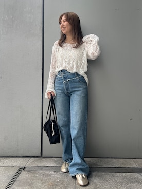 「Ungrid（アングリッド）のアイテム（バレエシューズ）」を使った、山﨑絢音さん（レディース・155cm）の夏コーディネート