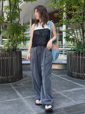 「Ungrid（アングリッド）のアイテム（トートバッグ）」を使った、山﨑絢音さん（レディース・155cm）の夏コーディネート