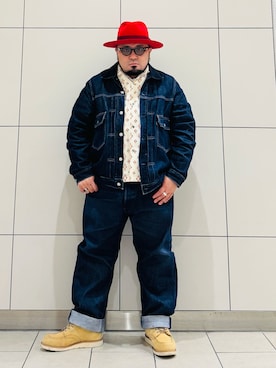 「アイテム（帽子）」を使った、ぬ〜さんさん（メンズ・165cm）の冬コーディネート