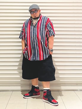 「黒」｜「アイテム（カーゴパンツ）」を使った、ぬ〜さんさん（メンズ・165cm）の秋コーディネート