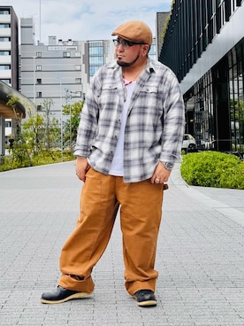 「アイテム（ハンチング/ベレー帽）」を使った、ぬ〜さんさん（メンズ・165cm）の秋コーディネート
