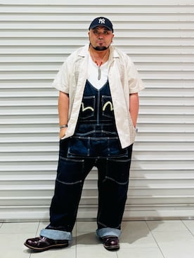 「ぽっちゃり」｜「アイテム（オールインワン・サロペット）」を使った、ぬ〜さんさん（メンズ・165cm）の夏コーディネート