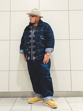 「アイテム（デニムジャケット）」を使った、ぬ〜さんさん（メンズ・165cm）の秋コーディネート