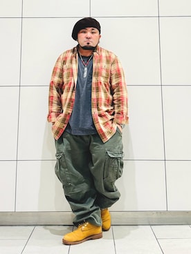 「アイテム（ハンチング/ベレー帽）」を使った、ぬ〜さんさん（メンズ・165cm）の秋コーディネート
