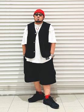 「アイテム（ニットキャップ/ビーニー）」を使った、ぬ〜さんさん（メンズ・165cm）の夏コーディネート