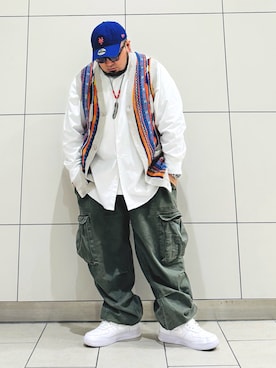 「NEW ERA（ニューエラ）のNEW ERA  920CS MLB CHAIN / ニューエラ（キャップ、ブルー系）」を使った、ぬ〜さんさん（メンズ・165cm）の春コーディネート