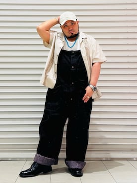 「アイテム（サロペット/オーバーオール）」を使った、ぬ〜さんさん（メンズ・165cm）の夏コーディネート
