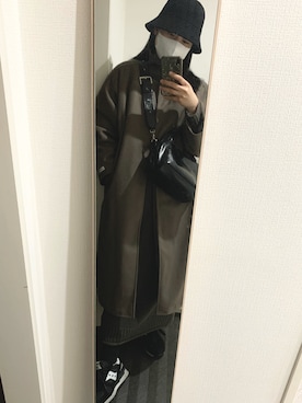 「emi+（エミプラス）のアイテム（ノーカラーコート）」を使った、10moさん（レディース・162cm）の冬コーディネート