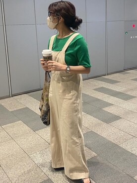 「アイテム（オールインワン・サロペット、ホワイト系）」を使った、zakkyさん（レディース・151cm）の春コーディネート