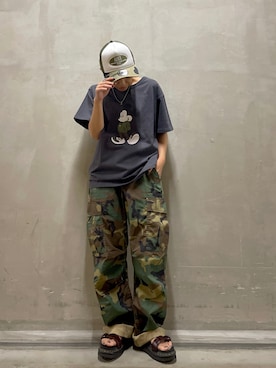 「ミッキー」｜「アイテム（カーゴパンツ）」を使った、KAEさん（レディース・153cm）の夏コーディネート