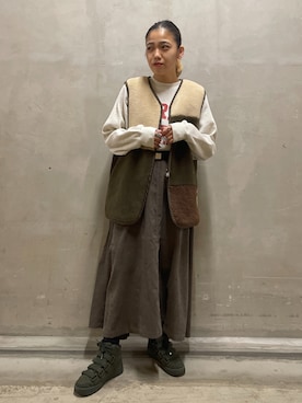 「アイテム（その他アウター、グリーン系）」を使った、KAEさん（レディース・153cm）の冬コーディネート