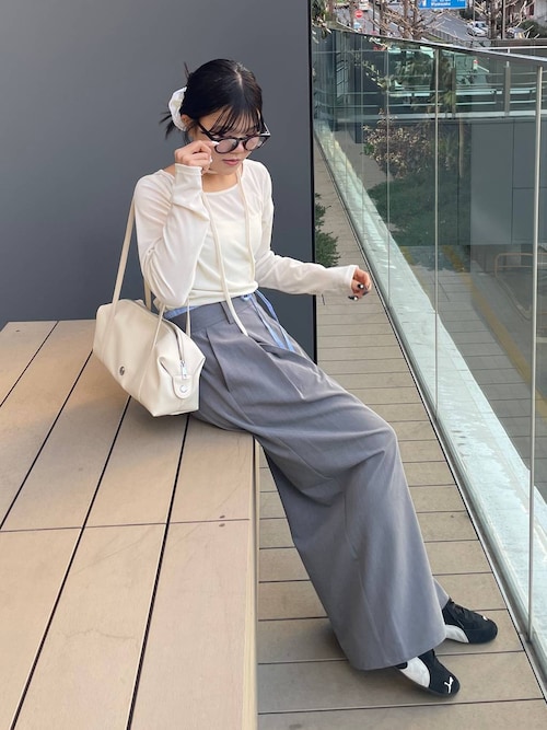 Heather（ヘザー） スラックス パンツ Wウエストタックワイドパンツ