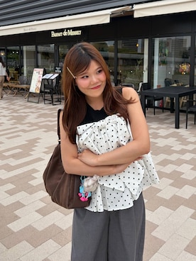 「Heather（ヘザー）のドッキングリボンニット　855774（ニット/セーター、ブラック系）」を使った、mioさん（レディース・157cm）の夏コーディネート