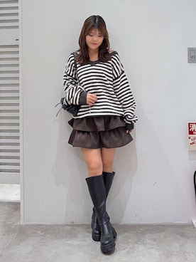 「Heather（ヘザー）の【累計10万本】楽ちんなのに美脚！秋冬No.1ブーツ　インヒールストレッチロングブーツ　571563（ブーツ）」を使った、mioさん（レディース・157cm）の冬コーディネート