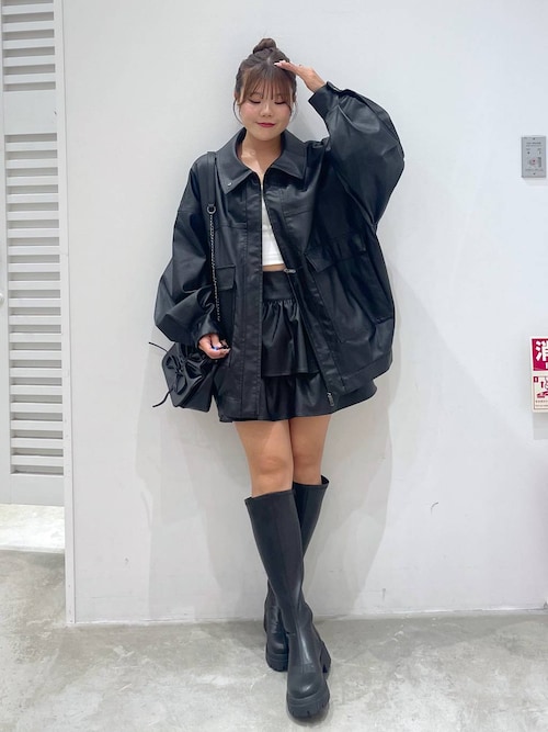 Heather フェイクレザーBIGブルゾン 黒 Heather フェイクレザーBIGブルゾン Heather フェイクレザー BIG