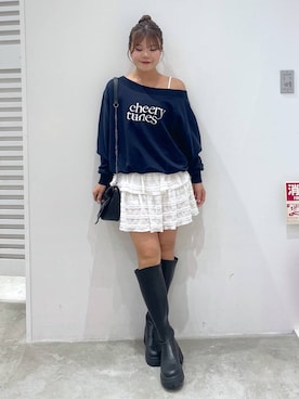 「Heather（ヘザー）の【累計10万本】楽ちんなのに美脚！秋冬No.1ブーツ　インヒールストレッチロングブーツ　571563（ブーツ）」を使った、mioさん（レディース・157cm）の秋コーディネート