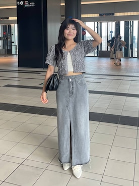 「アイテム（デニムスカート、グレー系）」を使った、mioさん（レディース・157cm）の夏コーディネート