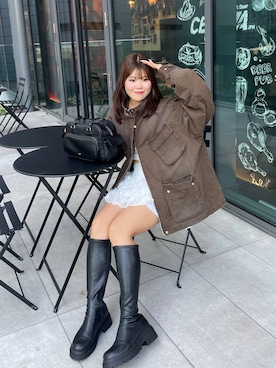 「Heather（ヘザー）の【累計10万本】楽ちんなのに美脚！秋冬No.1ブーツ　インヒールストレッチロングブーツ　571563（ブーツ）」を使った、mioさん（レディース・157cm）の秋コーディネート