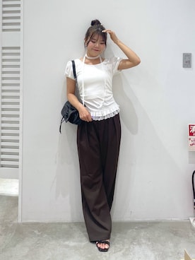 「Heather（ヘザー）のアイテム（Tシャツ/カットソー）」を使った、mioさん（レディース・157cm）の夏コーディネート