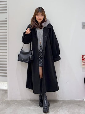 「アイテム（ステンカラーコート）」を使った、mioさん（レディース・157cm）の冬コーディネート