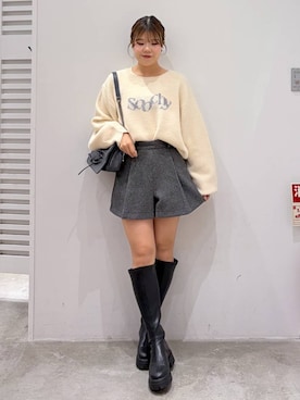 「Heather（ヘザー）の【累計10万本】楽ちんなのに美脚！秋冬No.1ブーツ　インヒールストレッチロングブーツ　571563（ブーツ）」を使った、mioさん（レディース・157cm）の秋コーディネート