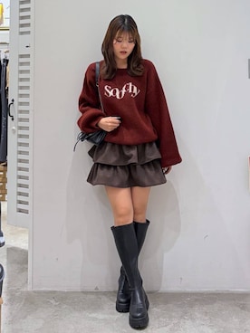 「Heather（ヘザー）の【累計10万本】楽ちんなのに美脚！秋冬No.1ブーツ　インヒールストレッチロングブーツ　571563（ブーツ）」を使った、mioさん（レディース・157cm）の冬コーディネート