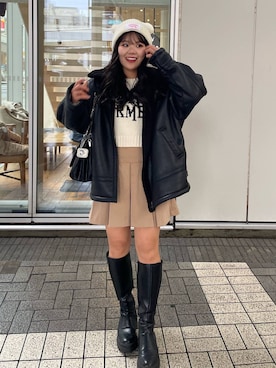 「Heather（ヘザー）のアイテム（ムートンコート）」を使った、mioさん（レディース・157cm）の冬コーディネート