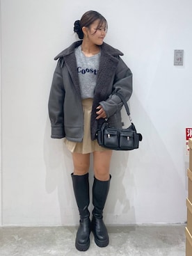 「Heather（ヘザー）のアイテム（ムートンコート）」を使った、mioさん（レディース・157cm）の冬コーディネート