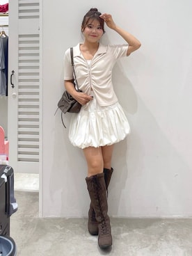 「Heather（ヘザー）のアイテム（Tシャツ/カットソー）」を使った、mioさん（レディース・157cm）の夏コーディネート