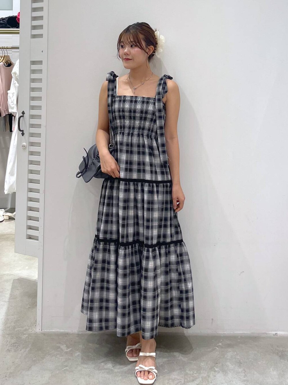 Heather ヘザー オンブレチェックリボンキャミワンピース ブラウン系 Heather ワンピース オンブレチェックリボンキャミワンピース