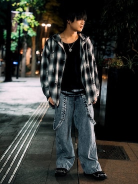 「アイテム（タンクトップ、レッド系）」を使った、#くりもとさん（メンズ・172cm）の秋コーディネート