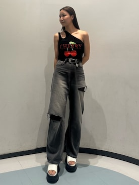 「EVRIS（エヴリス）のアイテム（サンダル）」を使った、momokaさん（骨格ウェーブ・レディース・163cm）の夏コーディネート