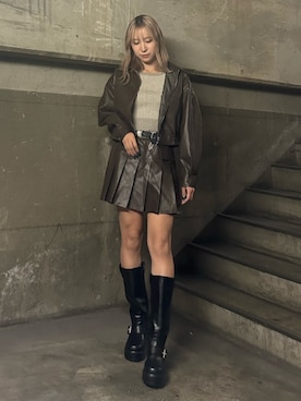 「春ニット」｜「アイテム（ブルゾン）」を使った、momokaさん（レディース・163cm）の冬コーディネート
