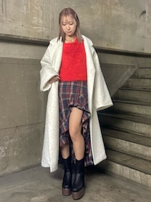 【美品】 EVRIS オーバーサイズカラーロングコート ミックス ダブルブレスト 美品】 EVRIS オーバーサイズカラーロングコート ミックス