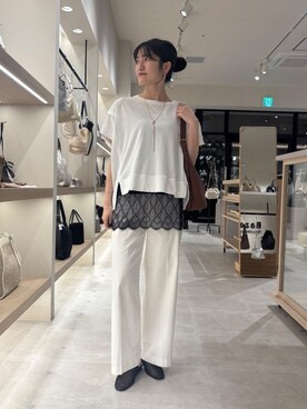 「Jena espace merveilleux(ジェナ エスパスメルヴェイユ)の【伸縮性抜群◎】ヘムレースキャミソール(Tシャツ/カットソー、ブラック系)」を使った、harara11さん(レディース・166cm)の春コーディネート