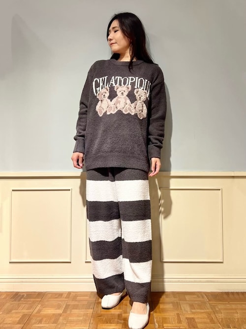 モチーフジャガードボーダーロングパンツ（ルームウェア