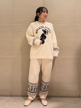 「gelato pique（ジェラートピケ）の【HOMME】 パウダーノルディックロングパンツ（ルームウェア/パジャマ）」を使った、gelato piqueさん（レディース・158cm）の秋コーディネート
