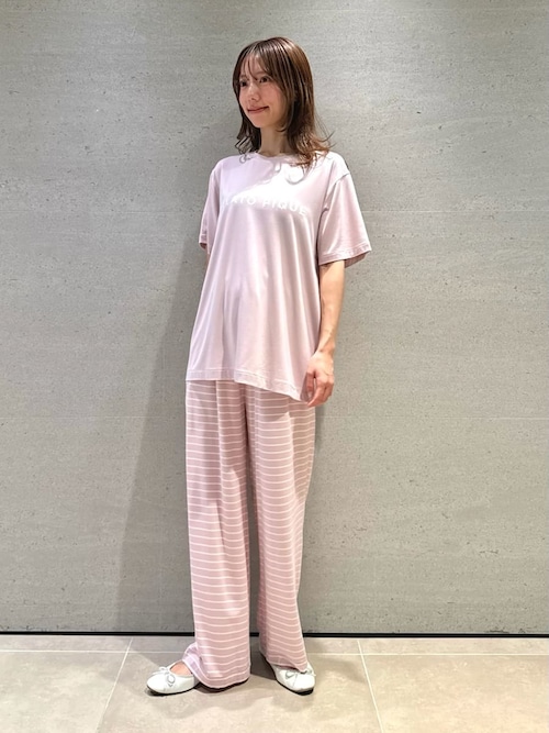 レーヨンロゴTシャツ&ボーダーロングパンツセット（ルームウェア