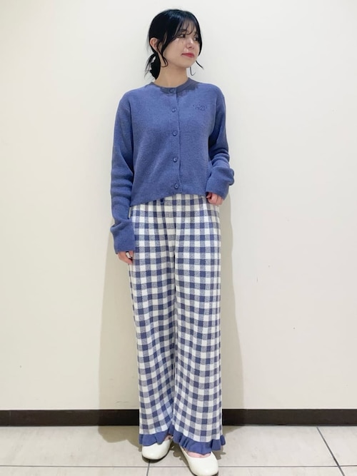 リブカーディガン&チェックロングパンツセット（ルームウェア/パジャマ
