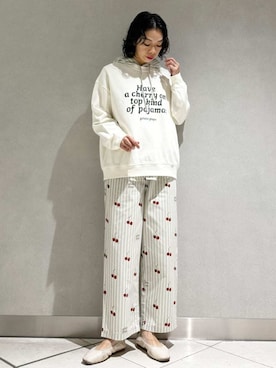 「gelato pique（ジェラートピケ）の【UNISEX】チェリー柄シャツパーカ（ルームウェア/パジャマ）」を使った、gelato piqueさん（レディース・168cm）の秋コーディネート