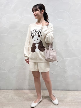「gelato pique（ジェラートピケ）のキャンバスロゴショルダーバッグ（ショルダーバッグ）」を使った、gelato piqueさん（レディース・154cm）の冬コーディネート