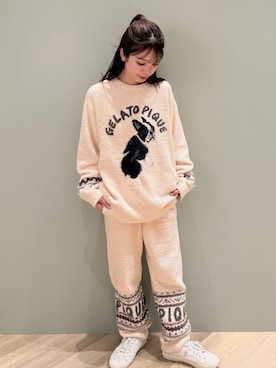 「gelato pique（ジェラートピケ）の【HOMME】 パウダーノルディックロングパンツ（ルームウェア/パジャマ）」を使った、gelato piqueさん（レディース・156cm）の秋コーディネート