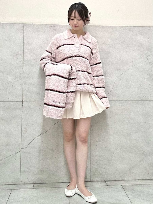 セール】ジェラートボーダーポロ衿プルオーバー（ルームウェア