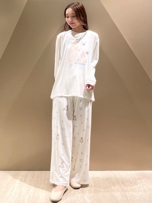 ジェラピケ　フラワーキャット　上下セット フラワーキャット柄カップインプルオーバー(カットソー・Tシャツ