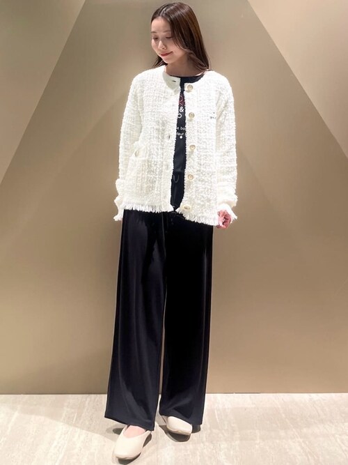 gelato pique ツイードモコクルーネックカーディガン ブラック JOEL