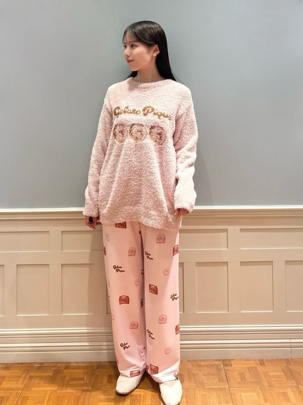 ドーナツジャガードプルオーバー　ピンク　上下セット gelato pique（ジェラートピケ）の「ドーナツジャガードプルオーバー