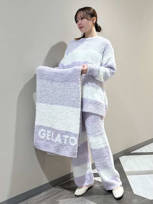 新品✨ジェラートピケ　ボーダー　ルームウェア　セットアップ　Fサイズ 大きめ ジェラート3ボーダープルオーバー（ルームウェア/パジャマ）｜gelato