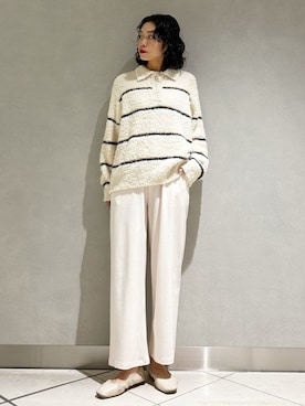 「gelato pique（ジェラートピケ）のジェラートボーダーポロ衿プルオーバー（ルームウェア/パジャマ）」を使った、gelato piqueさん（レディース・168cm）の秋コーディネート