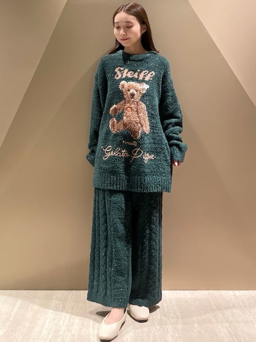 未着用美品！【gelato pique】パウダーネップ【上下セット】 GELATO PIQUE 】 パウダースリーピーロゴジャガードプルオーバー